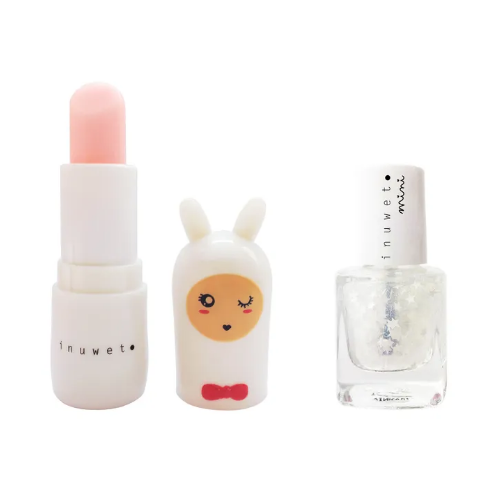 Duo White : Lip Balm Cotton Candy + Nail Polishes Top Coat Stars