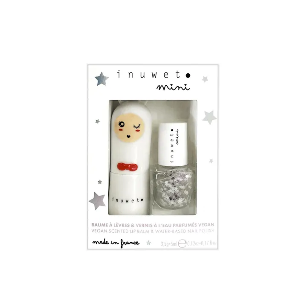 Duo White : Lip Balm Cotton Candy + Nail Polishes Top Coat Stars